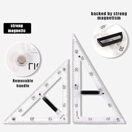 Magnetic Geometry Tool, Protractor, Triangle Rulers Easy Attachment Blackboard Measurement Kit, Teacher Board Protractor Multi-Purpose Kit Large (Transparent-2pc) - style: Transparent-2pc