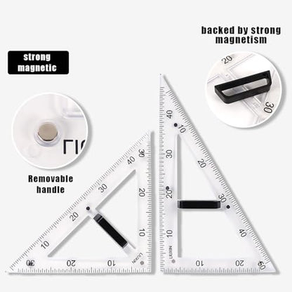 Magnetic Geometry Tool, Protractor, Triangle Rulers Easy Attachment Blackboard Measurement Kit, Teacher Board Protractor Multi-Purpose Kit Large (Transparent-2pc) - style: Transparent-2pc