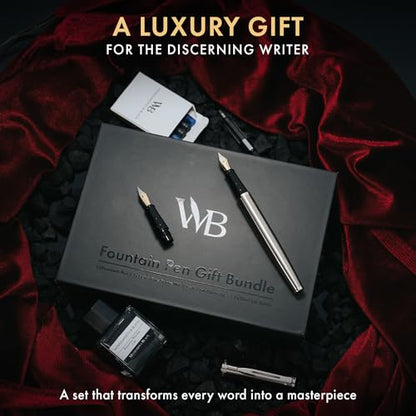 Wordsworth & Black Fountain Pen Gift Set, Medium & Extra Fine Nib, Silver - color: Silver Chrome