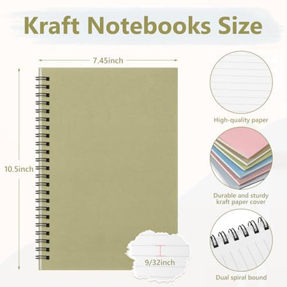 Fuutreo 6 Pack Spiral Notebook 10.5x7.45 Notebook,Earthy Tones,Grassland - color: Earthy Tones