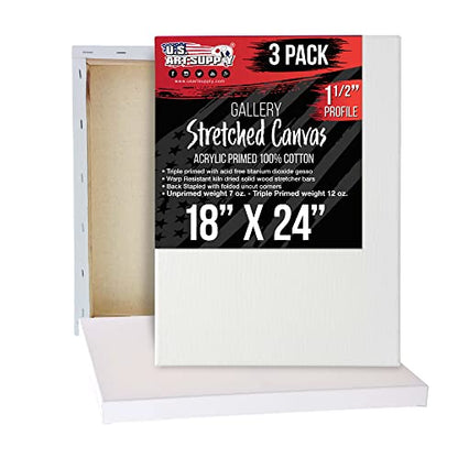 U.S. Art Supply 18"x24" Stretched Canvas for Painting, Gallery Depth 3-Pack - size: 18" x 24"