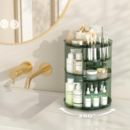 Rotating Makeup Organizer with DIY 8 Adjustable Layers, Clear Green - color: Clear Green