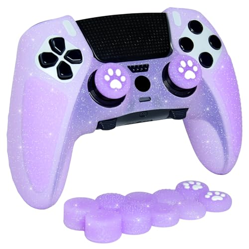Purple Glitter Anti-Slip Protective Silicone Cover Skin Grips Compatible with ps5 dualsense Edge,8 PCS Glitter Thumb Grips Caps and 2 Grips Caps. - color: Glitter Purple