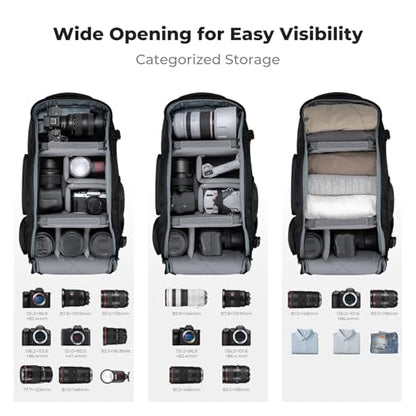 K&F CONCEPT Camera Backpack,30L Large Capacity Camera Bag for Photographers - color: 04-black, size: 30L
