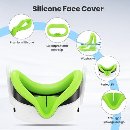 Silicone Cover Set Compatible with Meta/Oculus Quest 3s Accessories, VR Silicone Face Cover, VR Shell Cover,Touch Controller Grip Case,Camera Lens Protector Set (Colorful B)