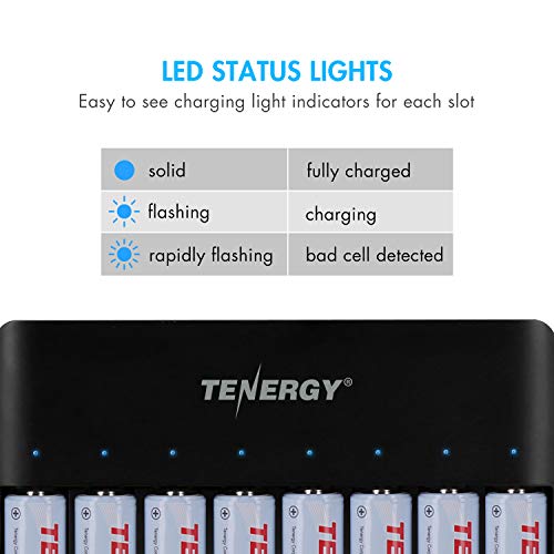 Tenergy TN477U 8-Bay Fast Charger for NiMH/NiCD AA AAA Rechargeable Batteries with 8pcs 1000mah AAA Rechargeable Batteries - size: 8AAA + Charger