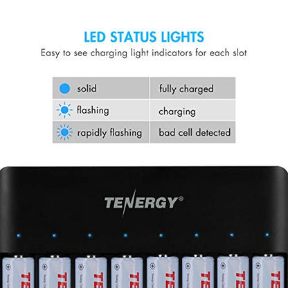 Tenergy TN477U 8-Bay Fast Charger for NiMH/NiCD AA AAA Rechargeable Batteries with 8pcs 1000mah AAA Rechargeable Batteries - size: 8AAA + Charger