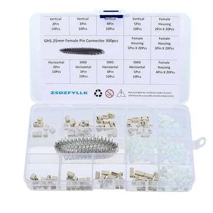 GH1.25 Connectors Kit Vertical/Horizontal SMD Socket and Crimp Terminal Compatible with JST GH 1.25mm 2/3/4/5 Pin Housing Connector Adapter