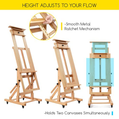 MEEDEN Movable Large H-Frame Easel: Holds Art Canvas Up to 79" for Studio - color: Natural