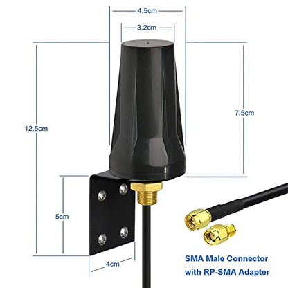 Bingfu 4G LTE Cellular 5dBi SMA Antenna Replacement for Trail Camera Router - color: with Low Loss Extension Cable
