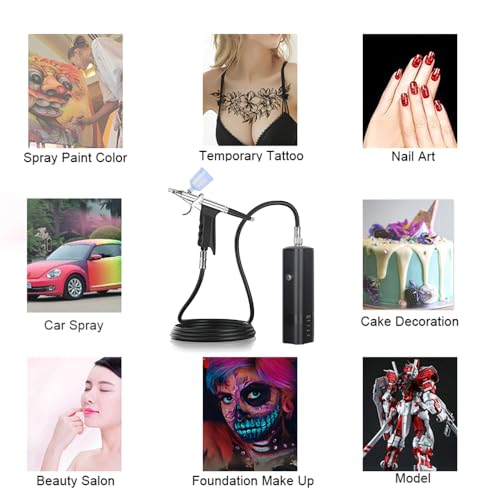 High Pressure Airbrush Kit, Rechargeable Cordless - color: Black