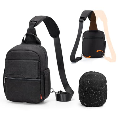 Cwatcun Large Camera Sling Bag, Crossbody Chest Bag with Tripod Holder - color: Black, size: Large