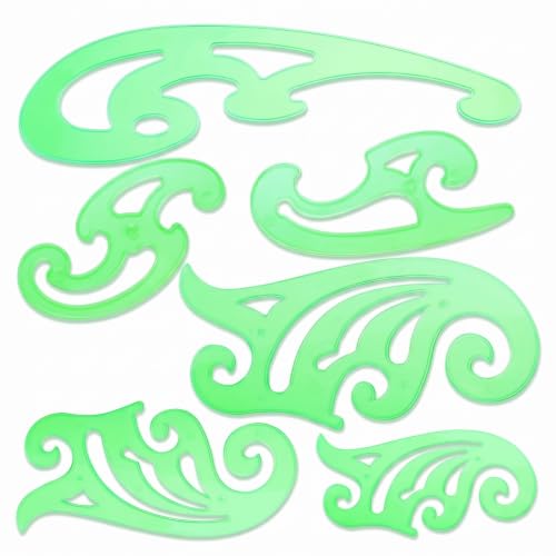 TecUnite 6 Pcs French Curve Rulers Set, Clear Green Plastic Templates
