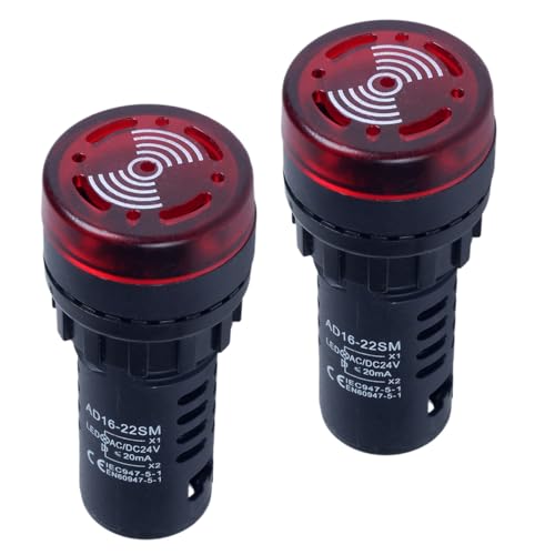 2pcs 22mm 24V Buzzer with Red LED Indicator Light Flash Alarm Beep Signal Intermittent Sound - size: 22mm / 24V