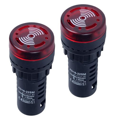 2pcs 22mm 24V Buzzer with Red LED Indicator Light Flash Alarm Beep Signal Intermittent Sound - size: 22mm / 24V