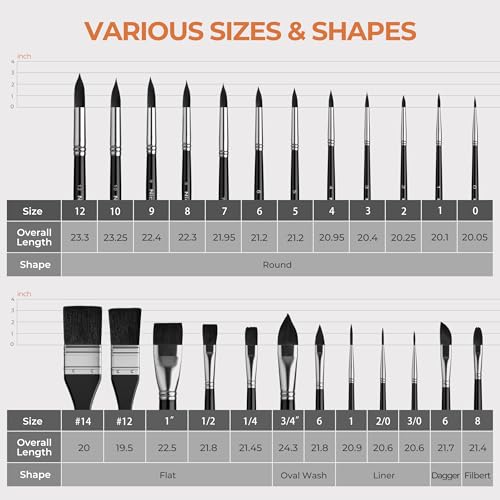 Nicpro 24Pcs Watercolor Brushes, Professional Paint Brushes for Artists - color: Black