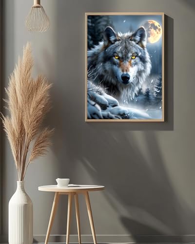 Wolf Diamond Art Kits for Adults, Animal Diamond Art for Beginners 12X16 In - color: Wolf 02