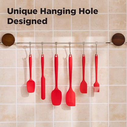 6 Pieces Silicone Spatula Set, Food Grade Rubber Spatula,Kitchen Tools for Baking, Cooking, Stirring (Red) - color: Red