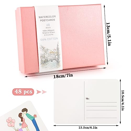 Prudiut Watercolor Postcards 4x6, 48 Sheets, 140Lb/300Gsm Cotton - color: Pink