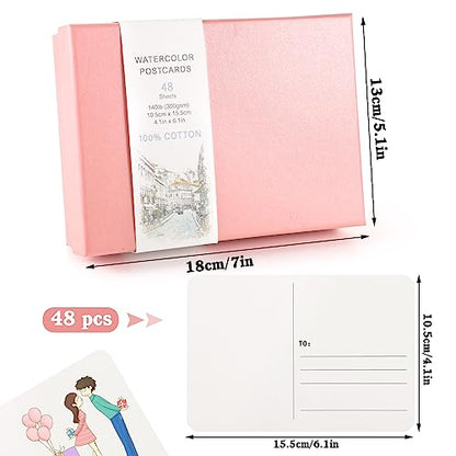 Prudiut Watercolor Postcards 4x6, 48 Sheets, 140Lb/300Gsm Cotton - color: Pink