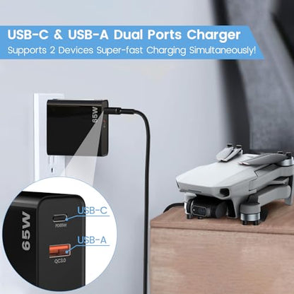 PD 65W USB C Fast Charger for DJI Neo, Air 3S, Mini 4K, 2 SE Drones, Black - color: Black, size: 65w / 6.6ft