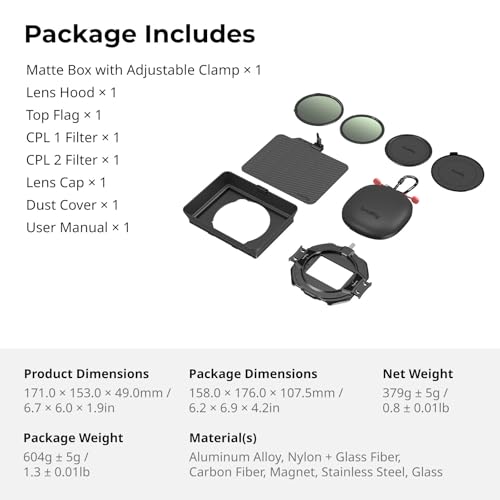 SmallRig Matte Box Filter Kit with Adjustable Clamp from 67mm - 82mm - size: Matte Box CPL Filter Kit