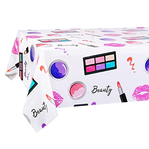 PHOGARY 2 Packs SPA Makeup Party Tablecovers, Cosmetics Makeup Theme Tablecloth, Disposable Plastic Rectangular Table Covers for Girls Spa Makeup Party Birthday Cocktail Party Decorations