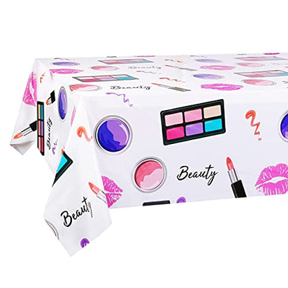 PHOGARY 2 Packs SPA Makeup Party Tablecovers, Cosmetics Makeup Theme Tablecloth, Disposable Plastic Rectangular Table Covers for Girls Spa Makeup Party Birthday Cocktail Party Decorations