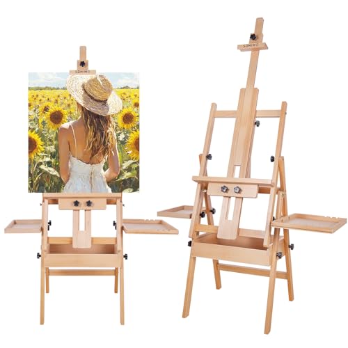 Horizontal Beechwood Studio Easel with Drawer and Palettes, Natural - style: Horizontal Natural