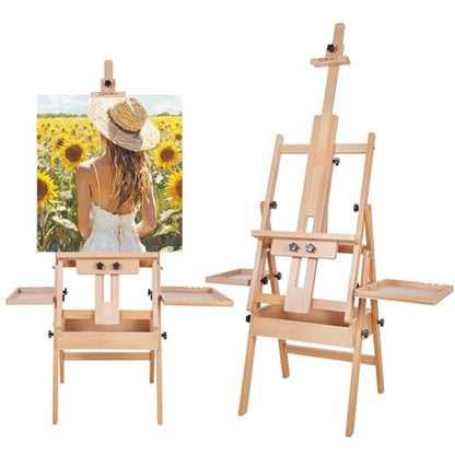 Horizontal Beechwood Studio Easel with Drawer and Palettes, Natural - style: Horizontal Natural