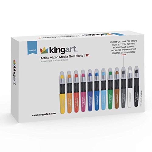 KINGART Mixed Media Gel Stick Crayons, Vibrant, Set of 12-Colors