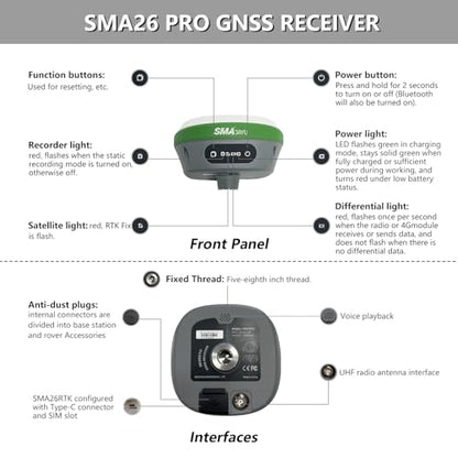 RTK GNSS Surveying Equipment Switchable Rover 32G Storage | Handheld Collector + Survey Software | Work as Base Station for Drones | Static & RTK Land Survey | SMA26 Pro(Pole Not Included)