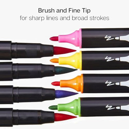 KINGART PRO 445-24 Dual Twin-Tip Brush Pens, Multicolor, 24-Colors