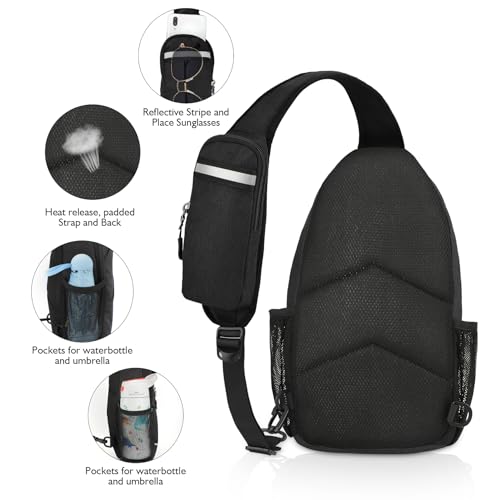 MAYLISACC Sling Bag Reversible Crossbody Chest Daypack Lightweight Hiking - color: Black