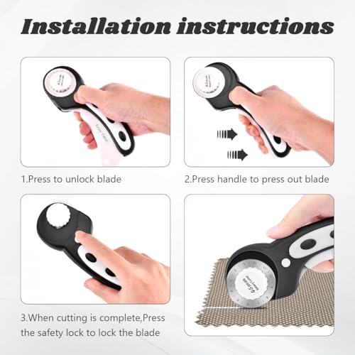 45mm Rotary Cutter with 10 Extra Replacement Blades, with Safety Lock - color: Black