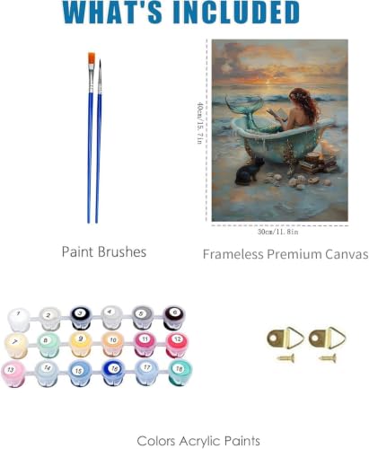 Mermaid bathtub Paint by Numbers Kit for Adults Beginner (Without Frame) - color: YH04867