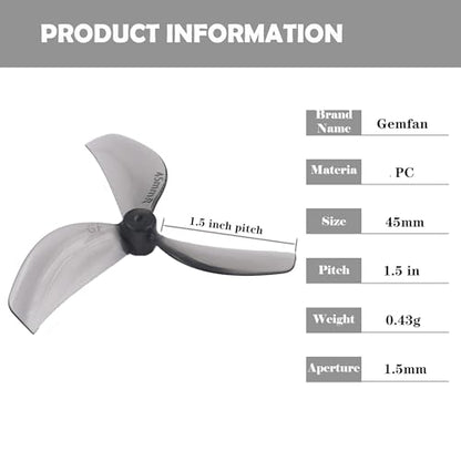 RC Propeller Gemfan 45mm 3-Blade Propeller for RC FPV Drone(Grey+Blue) - color: Grey+blue