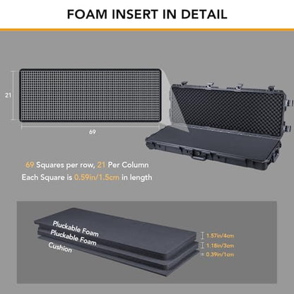 Lykus HC-11010 Hard Case with Wheels and Foam, Inner Size 40.94*12.4*4.25in - size: HC-11010