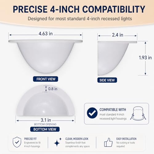 1 Pack 4 Inch 40% Translucent Can Light Cover, White Half Shade - color: White, size: 4 Inch