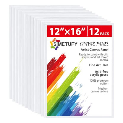 Simetufy 12 Pcs 12x16Inch Large Canvas Boards for Painting, Flat Art Panels - size: 12"x16"