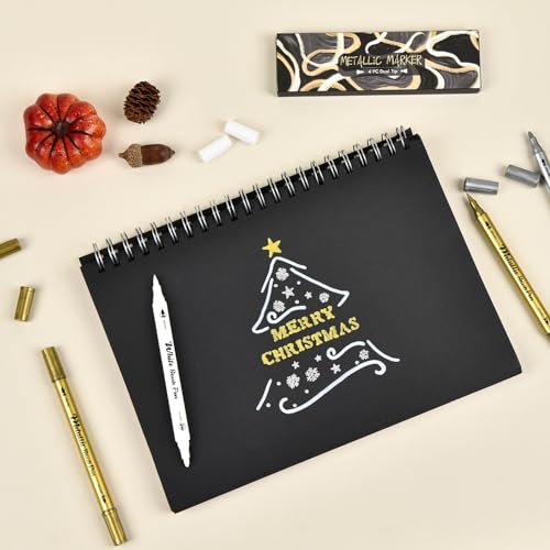 HNIHUY Metallic Markers Pens, White Silver and Gold Pens, 4 Pack