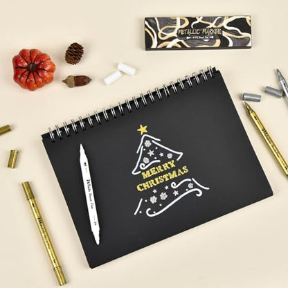 HNIHUY Metallic Markers Pens, White Silver and Gold Pens, 4 Pack