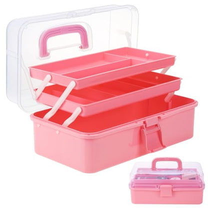 Hair Accessories Box,3-Layer Craft Tackle Art Tool Organizer Pink - color: Pink