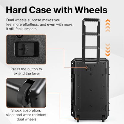Camera Case 22.7" Waterproof Travel Rolling Drone Photo Kit Hard Case