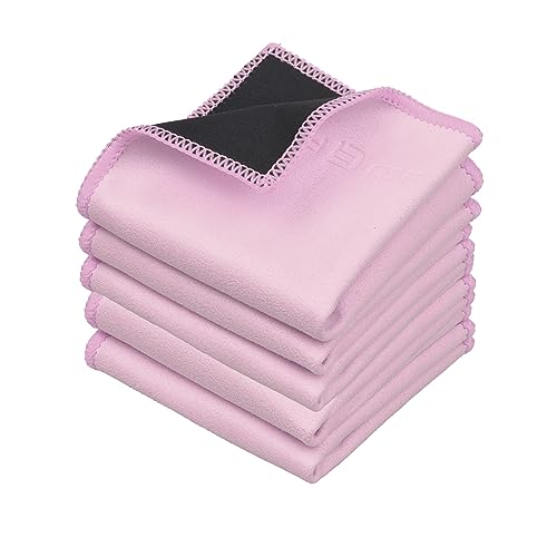 Eco-Fused Microfiber Cleaning Cloths Double-Sided - 5 Pack - 6.6 x 6.2 inch - Microfiber and Suede Cloth for Smartphones, LCD TV, Tablets, Laptop Screens, Camera Lenses (Pink) - color: 5 Pack - 6.6 X 6.2" (Pink)
