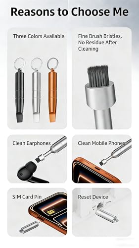 2PCs 3-in-1 Cleaning Brush Mobile Phone Card pin Keychain sim Battery Compartment Multi-Function Cleaning Brush handset Cleaning (Black+Silver) - color: Black+silver