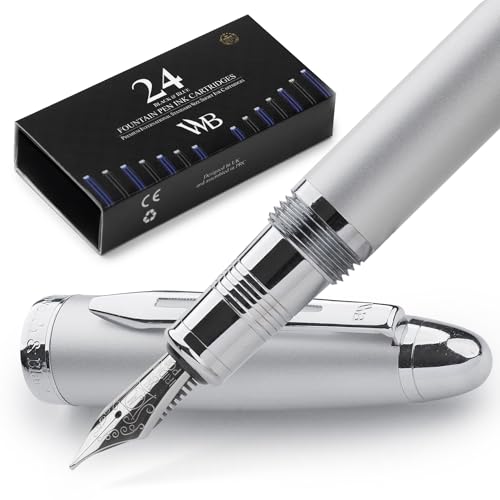 Wordsworth & Black Majesti Luxury Fountain Pen Set for Writing, Medium Nib - color: Metallic Silver, style: Medium Nib