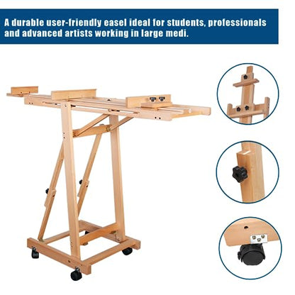 56 to 91" Adjustable Large Movable Artist Studio Easel Wooden Art Stand H-Frame