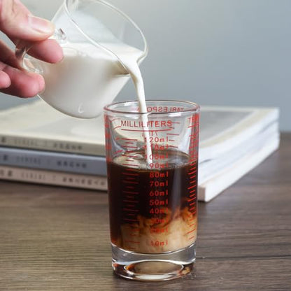 BCnmviku Measuring Cup Shot Glass 4 Ounce/120ML Liquid Heavy High Espresso Glass Cup Black Line (1, Red) - color: Red