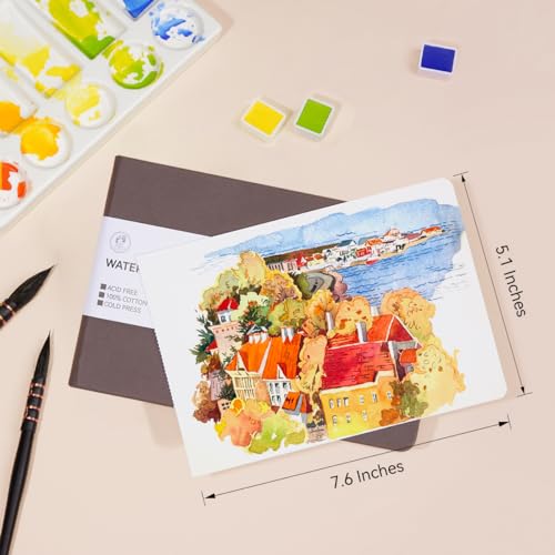 Lightwish Watercolor Journal, 100% Cotton Acid-Free Cold Press 300gsm/140lb - color: Brown, size: 7.6*5.1 Inches